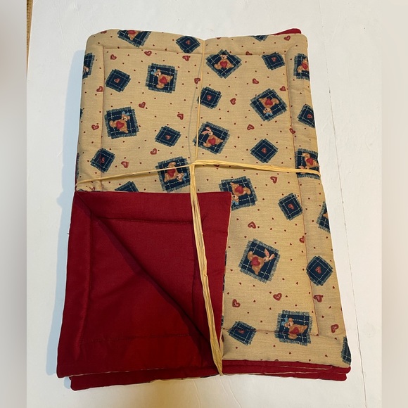 New Daisy Kingdom Bear & Bunny  Reversible Place Mats Handmade 4 piece Set Red - Picture 3 of 6